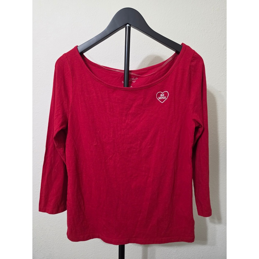 Universal Thread Red Be Mine Heart Embroidered Long Sleeve Tee Shirt Large NWT